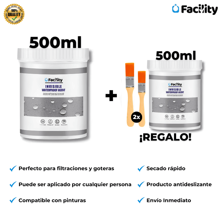 Sellador Impermeabilizante Invisible Facility® : Compra 500ml y Recibe + 500ml y 2 Brochas de Regalo