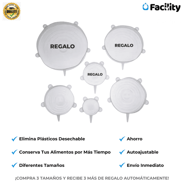 Tapas de Silicona Facility®: COMPRA 3 y RECIBE + 3 de REGALO (6uds)